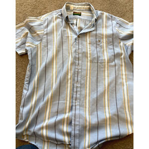 Vintage Short Sleeve Oakton Limited Bright Blue Yellow Stripe Button Up Large